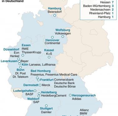 Siedziby największych niemieckich spółek giełdowych DAX.