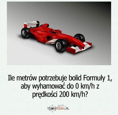 Ile metrów potrzebuje bolid Formuły 1, aby wyhamować do 0 km/h z prędkości 200 km/h?