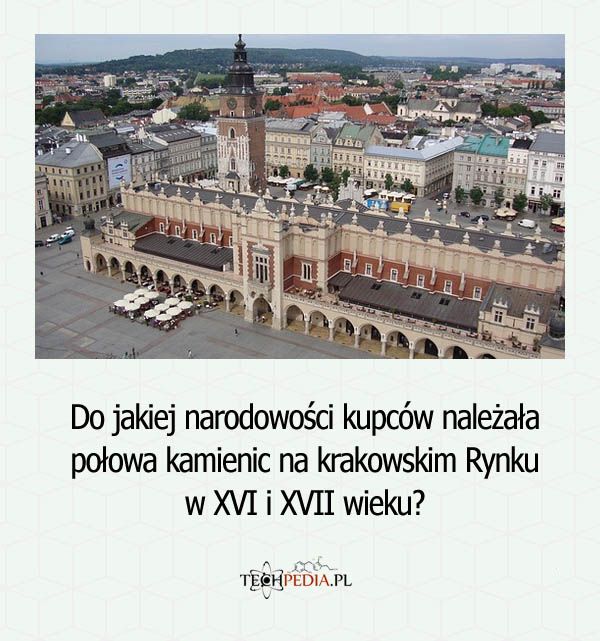 Do jakiej narodowości kupców należała połowa kamienic na krakowskim Rynku w XVI i XVII wieku?