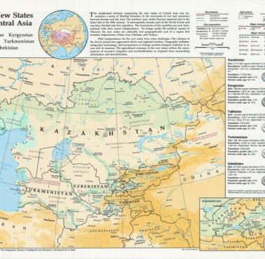Nowe państwa Azji Środkowej powstałe po rozpadzie ZSRR w 1993: Kazachstan, Kirgistan, Tadżykistan, Turkmenistan, Uzbekistan