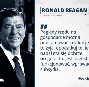 Ronald Reagan "Poglądy rządu na gospodarkę można podsumować krótko: jeśli to żyje, opodatkuj to. Jeśli nadal ma się dobrze ..."