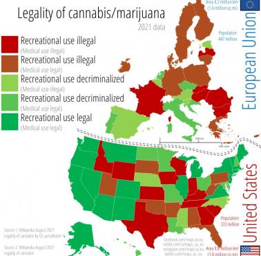 Legalność marihuany w Europie i USA, 2021