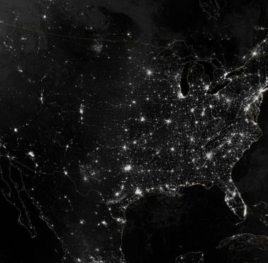 Mapa nocnego światła - najbardziej zurbanizowane obszary USA, Meksyku i Kanady (NASA)