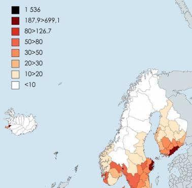 Gęstość zaludnienia Skandynawii