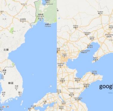 Granica pomiędzy Koreą Północną a Chinach na mapie googla w wersji chińskiej i międzynarodowej