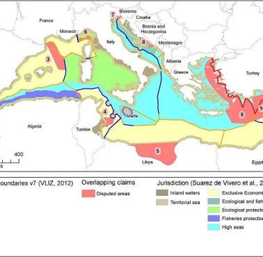 Obszary sporne na Morzu Śródziemnym od 2012 roku