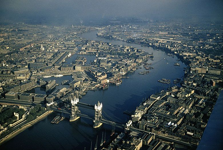 Widok z lotu ptaka na Londyn w 1958