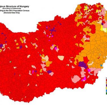Dominujące religie na Węgrzech, stan 2011