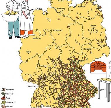 Które przyprawy dominują w chlebie produkowanym w różnych częściach Niemiec