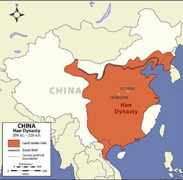 Mapa Chin w czasach dynastii Han (206 p.n.e.-220 n.e.)
