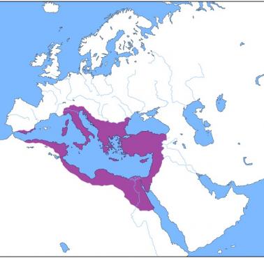 Zasięg Cesarstwa Wschodniorzymskiego (Cesarstwo Bizantyńskie) w czasach Justyniana I, 555 rok n.e.
