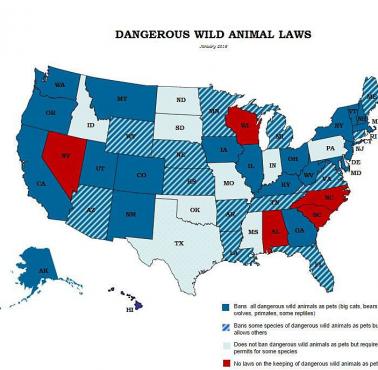 Stosunek prawa do groźnych zwierząt w poszczególnych stanach USA, stan prawny styczeń 2015