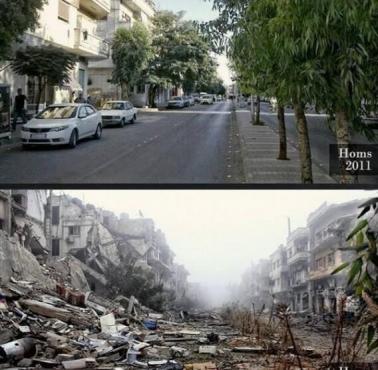 Homs – miasto w zachodniej Syrii w 2011 i w 2014 roku