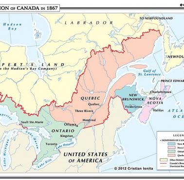 Granice Kanady 150 lat temu, 1867 rok