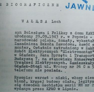 Raport WSW odnośnie Lecha Wałęsy "TW Bolek", 1980