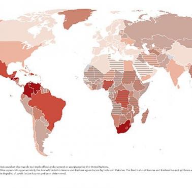 Procent zabójstw na 100 tys. mieszkańców w poszczególnych państwach świata