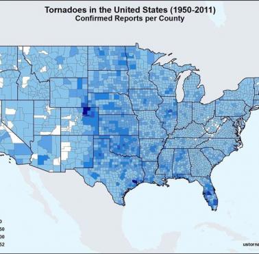 Częstotliwość tornad na terenie USA w latach 1950-2011