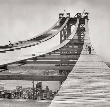 Budowa mostu na Manhattanie, Nowy Jork, 1908
