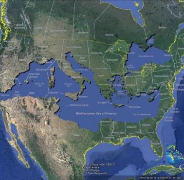 Morze Śródziemne na tle mapy USA