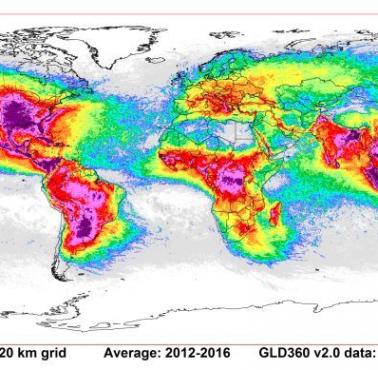 Mapa częstotliwości występowania błyskawic na świecie