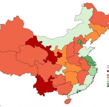 Chiny, PKB na mieszkańca (per capita) według prowincji, bez Tajwanu, 2017