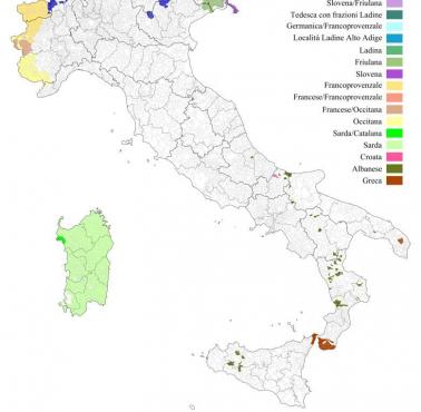 Mapa językowa Włoch (oprócz włoskiego)