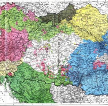 Mapa etniczna Austro-Węgier i Rumunii, 1892