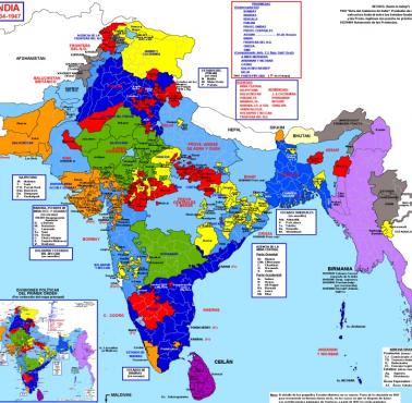 Szczegółowa mapa książęcych stanów Indii w latach 1934-1947