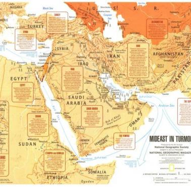 Ropa naftowa na Bliskim Wchodzie, główne obszary transportu i wydobycia, 1980