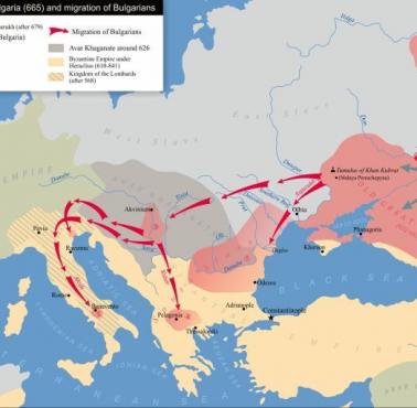 Mapa migracji Bułgarów w VII wieku