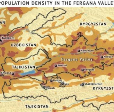 Gęstość zaludnienia w Kotlinie Fergańskiej