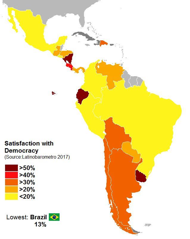 Zadowolenie z demokracji w krajach Ameryki Łacińskiej