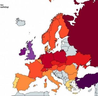 Roczne spożycie herbaty w Europie (w kilogramach na osobę)