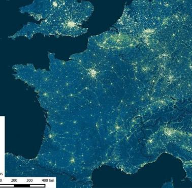Gęstość zaludnienia Francji i otaczających ją regionów