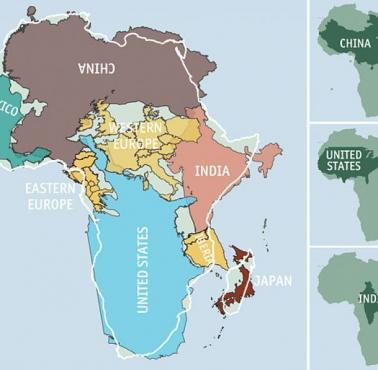Rozmiar Europy, USA, Chin, Indii na tle Afryki