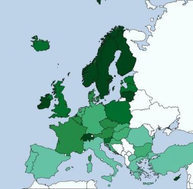 Kraje europejskie według poziomu osiągnięć akademickich w wieku 25-54 lat w oparciu o ISCED, od 2016