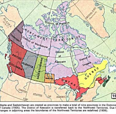 Regiony Kanady w 1905 roku