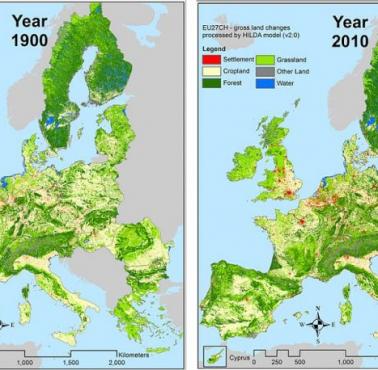 Użytkowanie gruntów w Europie - 1900 i 2010