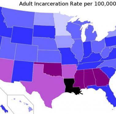 Stany USA według liczby dorosłych uwięzionych na 100 000 dorosłych 