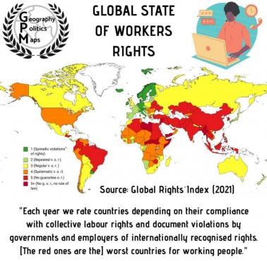 Prawa pracownicze w poszczególnych państwach świata, 2021