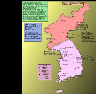 Półwysep koreański z podziałem na dwa kraje od 1951 roku