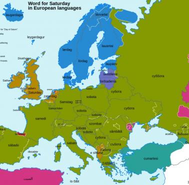 Słowo "sobota" w różnych europejskich językach