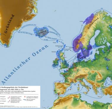 Mapa podbojów Wikingów w latach 800-1050
