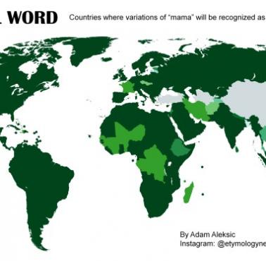 Kraje, w których funkcjonują różne wariacje słowa "mama"