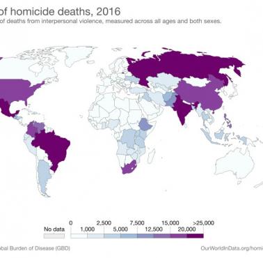 Liczba zabójstw na świecie, 2016