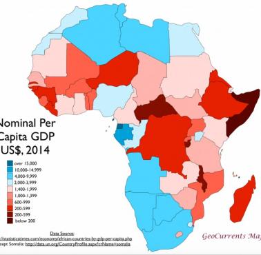 PKB na mieszkańca w Afryce, 2014