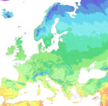 Średnia dzienna temperatura w Europie