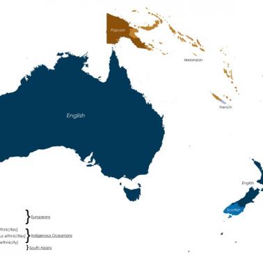 Etniczna mapa Oceanii oparta na regionalnych granicach podziału
