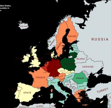 Procent osób w państwach UE, które niekorzystnie postrzegają Stany Zjednoczone