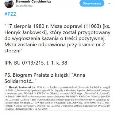 "17 sierpnia 1980 r. Mszę odprawi (11063) [ks. Henryk Jankowski], który został przygotowany do wygłoszenia kazania ..."